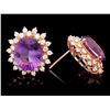 Image 2 : 14K ROSE GOLD 10CT AMETHYST 1.70CT DIAMOND EARRINGS