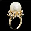 Image 2 : 14K YELLOW GOLD 16 X 16MM PEARL 0.80CT DIAMOND RING