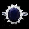 Image 1 : 14K WHITE GOLD 4.3CT SAPPHIRE 0.80CT DIAMOND RING