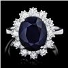 Image 1 : 14K WHITE GOLD 6.50CT SAPPHIRE 1.25CT DIAMOND RING