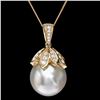 Image 1 : 14K YELLOW GOLD 16 X 16MM PEARL 1.20CT DIAMOND PENDANT