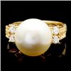 Image 1 : 14K YELLOW GOLD 13MM PEARL 0.60CT DIAMOND RING