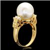 Image 2 : 14K YELLOW GOLD 13MM PEARL 0.60CT DIAMOND RING