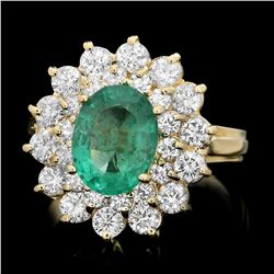 14K YELLOW GOLD 1.50CT EMERALD 1.35CT DIAMOND RING