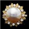 Image 1 : 14K YELLOW GOLD 12 X 12MM PEARL 0.40CT DIAMOND RING
