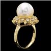 Image 2 : 14K YELLOW GOLD 12 X 12MM PEARL 0.40CT DIAMOND RING