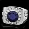 Image 1 : 14K WHITE GOLD 4.00CT SAPPHIRE 0.60CT DIAMOND MENS RING