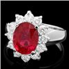 Image 1 : 14K WHITE GOLD 3.50CT RUBY 1.00CT DIAMOND RING