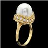 Image 2 : 14K YELLOW GOLD 12MM PEARL 0.65CT DIAMOND RING
