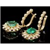 Image 2 : 14K YELLOW GOLD 4CT EMERALD 1.55CT DIAMOND EARRINGS