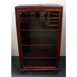 Large Antique Wood Display Cabinet w/ Glass & 4 Shelves