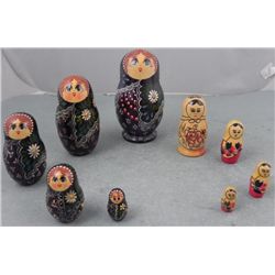 2 Sets Russian Nesting Dolls 4 & 5 Pc Hand Painted USSR