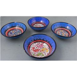 4 Pc Turkish Iznik Pottery Bowls Hand Made -Mavi Deniz