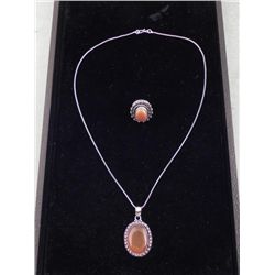 Red Onyx 2 Pc Sterling Ring & Pendant Necklace Set