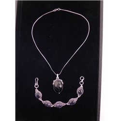 Black Onyx Blue Sandstone 2 Sterling Bracelet, Pendant