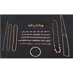 10 Pc Costume Jewelry Lot Gold Tone Necklaces Bracelets