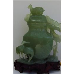 Antique Asian green stone possibly jade vase with cover