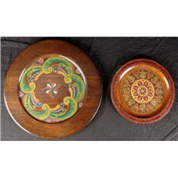 2 Decorative Hand Painted Wooden Platters Poland