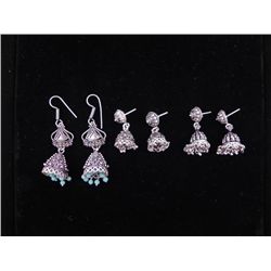 3 Pr Sterling Earrings w/Dangling Beads Lt Blue, Silver