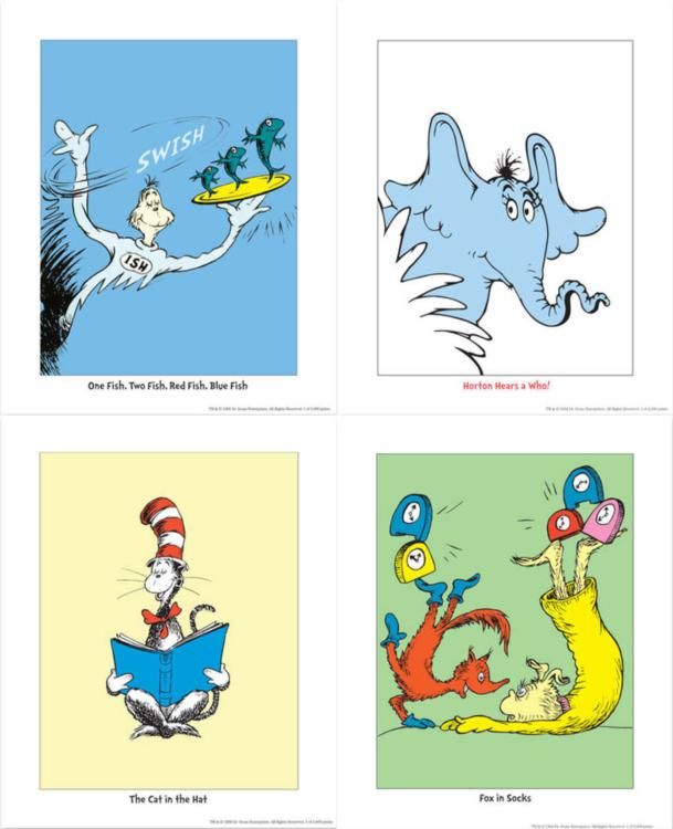 4 Dr Seuss Prints Horton Cat In The Hat Fox In Socks