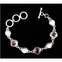 Sterling Silver Tanzanite, Quartz, & Pearl Bracelet