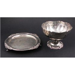 2 Silver Plated Serving Pcs Wallace Bowl, B & G Plate