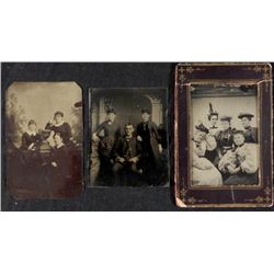 3 Antique Tintype Photographs Women Groups 1/6 Plt