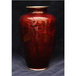 Pigeon blood bamboo motif ground cloisonne vase Japan