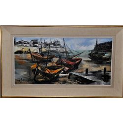 Jean Amiot (b. 1920) BOATS France o/c. Signed