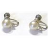 Image 2 : 14KT WHITE GOLD PEARL & DIAMOND EARRINGS. STAMPED *14KT*!! TOTAL WEIGHT IS 2.40 GRAMS!!