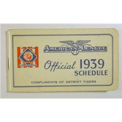 1939 American League Detroit Tigers Pocket Schedule