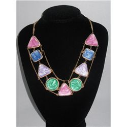 300CTW MULTICOLOR MULTISHAPED BRASS NECKLACE;