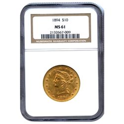 Certified US Gold $10 Liberty MS61 (Dates Our Choice) (