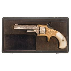 Inscribed Cased Engraved Gold and Silver Smith & Wesson Model No. 1 3rd Issue Revolver with Inscribe