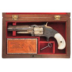 Cased Engraved Silver and Gold Plated Smith & Wesson Model 1 1/2 2nd Issue Revolver with Pearl Grips