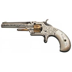 Attractive Engraved Nickel and Gold Smith & Wesson Model No. 1 3rd Issue Revolver with Pearl Grips