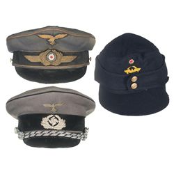 Three Nazi Hats, Including a Luftwaffe General's Visor Style Cap and a Technical Emergency Corps Off