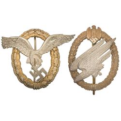 Two Inscribed Wehrmacht Qualification Badges Including a Luftwaffe Pilot/Observer Badge Inscribed to