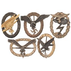 Five Luftwaffe Style Qualification Badges Including a Paratrooper Style Badge