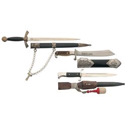 Three Nazi Edged Weapons Including a 1st Pattern Luftwaffe Dagger and a RAD Enlisted Hewer