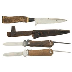 Two Gravity Knives and a World War I Era "42er" Marked Boot Knife