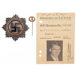 German Cross in Gold Engraved to a U-Boat Machinist U-Boat War Badge Lapel Pin and 1934 Dated Identi