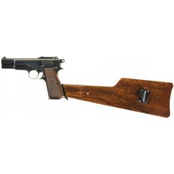 Scarce Pre-War FN High Power Pistol with Matching Number Flat Board Shoulder Stock and Military Leat