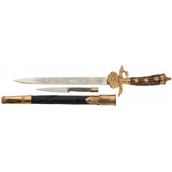 E & F Hoerster Assistant Forester's Knife with Gold Fittings Sheath and Utility Knife