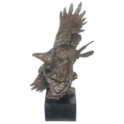 Lobo Signed Native American Indian and Eagle Bronze