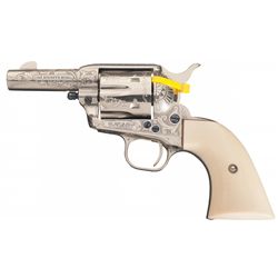 Engraved Colt Third Generation Sheriff's Model Dual Cylinder Single Action Revolver with Ivory Grips
