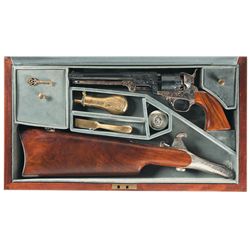 Cased and Engraved U.S. Historical Society Jefferson Davis Commemorative Uberti 1851 Navy Percussion