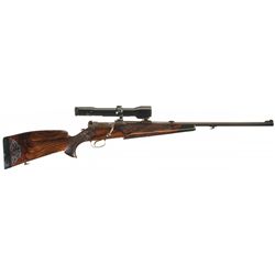 Magnificent Engraved Gold Inlaid Mauser Model 66S Bolt Action Rifle with Scope and Carved Stock