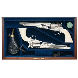 Extremely Rare Documented Cased Set of Two Engraved and Nickel Plated Consecutively Numbered Colt Bl