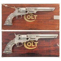 Two John J. Adams Jr. Engraved and Silver Plated Colt Second Generation 1851 Navy Percussion Revolve